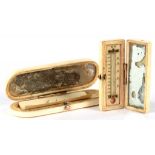 AN EARLY 19TH C ENGLISH IVORY TOOTHPICK BOX, A MIRROR TO THE UNDERSIDE OF THE LID, 19CM L AND A