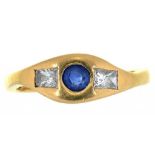 A SAPPHIRE AND DIAMOND 18CT GOLD RING, LONDON 1990, MAKER'S MARK AD, 4.5G, SIZE M++GOOD CONDITON