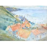 W. COWTES-YOUNGSON, COASTAL VILLAGE, SIGNED, WATERCOLOUR, 27 X 37CM