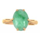 A JADEITE CABOCHON RING IN GOLD, MARKED IN CHINESE, 3.7G, SIZE L++GOOD CONDITION