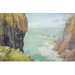 ALAN STEWART, ON THE CORNISH COAST NEAR REDRUTH, SIGNED WITH MONOGRAM, WATERCOLOUR, 29 X 44CM