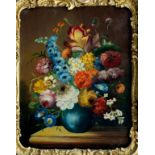 20TH C SCHOOL, STILL LIFE OF FLOWERS, SIGNED, OIL ON BOARD, 24 X 19CM