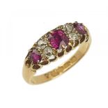 A VICTORIAN RUBY AND DIAMOND RING in 18ct gold, Birmingham 1895, 3.6g, size H++Diamonds apparently