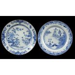 TWO CHINESE EXPORT PORCELAIN BLUE AND WHITE DISHES, QING DYNASTY, 18TH C 41 and 41.5cm diam++Peafowl