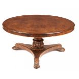 A WILLIAM IV ROSEWOOD BREAKFAST TABLE, C1830 with lappeted pillar, platform and carved paw feet,