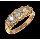 A DIAMOND FIVE STONE RING the graduated round old cut diamonds weighing in total approx 0.6ct, in