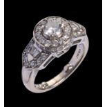A DIAMOND CLUSTER RING the diamonds weighing in total approx 1.2ct, in white gold, marked 14K, 6.2g,