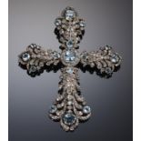 AN AQUAMARINE AND DIAMOND PENDANT CROSS, 19TH C in gold, 91mm, 27g++Good condition. The cross made