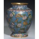 A CHINESE CLOISONNE ENAMEL 'PEONIES AND BUTTERFLIES' VASE, QING DYNASTY, 19TH C 21.5cm h++Several