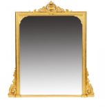 A VICTORIAN GILTWOOD AND COMPOSITION OVERMANTLE MIRROR, C1870 with shell cresting to the guilloche