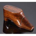 A VICTORIAN FRUITWOOD SHOE NOVELTY SNUFF BOX, MID 19TH C in the form of a brogue with brass pin '