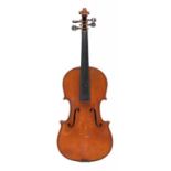 A FRENCH VIOLIN, C LATE 19TH C with two piece back, 37.7cm long++Good condition, not split or