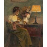 FOLLOWER OF DELPHIN ENJOLRAS LAMPLIGHT oil on canvas, 60.5 x 50cm++Somewhat unevenly hung on the