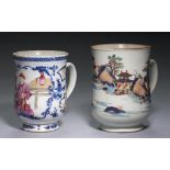 TWO CHINESE EXPORT PORCELAIN BALUSTER MUGS, QING DYNASTY, QIANLONG PERIOD the handle with underglaze