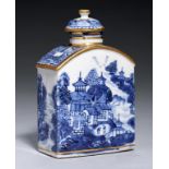 A CHINESE EXPORT PORCELAIN BLUE AND WHITE TEA CANISTER AND COVER, QING DYNASTY, QIANLONG/JIAQING
