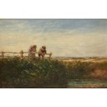 FOLLOWER OF DAVID COX RUSTIC FIGURES FISHING bears signature and date, oil on panel, 19 x 28.5cm ++A