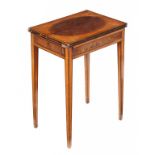 A GEORGE III SATINWOOD, PURPLEWOOD AND BURR YEW WOOD DOUBLE CONCERTINA ACTION PATIENCE TABLE,