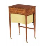 A GEORGE III BURR YEW AND SATINWOOD WORK TABLE, C1790 incorporating a cheval screen with