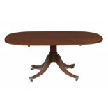 A GEORGE III MAHOGANY BREAKFAST TABLE, C1800 the crossbanded oblong top on turned pillar and