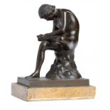 A FRENCH BRONZE STATUETTE OF THE SPINARIO, 19TH C mid brown patina, edge of plinth inscribed Musee