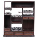 A CHINESE ROSEWOOD CABINET, DUOBAOGE, QING DYNASTY, 19TH C with asymmetrical arrangement of fretwork