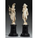 A PAIR OF FRENCH IVORY STATUETTES OF A LADY AND GALLANT, PROBABLY DIEPPE, LATE 19TH C 18.5cm h,