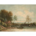 JOHN VARLEY, OWS (1778-1842) A RIVERSIDE COTTAGE signed, watercolour, 13 x 16cm++Somewhat time