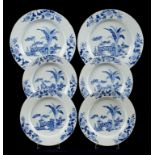 SIX CHINESE EXPORT PORCELAIN BLUE AND WHITE DISHES IN TWO SIZES, QING DYNASTY, 18TH C painted with