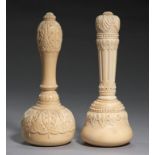 TWO VICTORIAN TURNED AND CARVED IVORY MALLETS, C1900 16.5cm h++Both in good condition