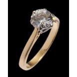 A DIAMOND SOLITAIRE RING the round brilliant cut diamond weighing approx 1.25ct, in 18ct gold,