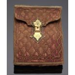 AN ENGLISH EMBROIDERED SATIN TWO FOLD WALLET, DATED 1778 the cover in finely stitched green silk