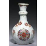 A CHINESE FAMILLE ROSE RIBBED BOTTLE, QING DYNASTY, QIANLONG PERIOD with garlic neck, painted with