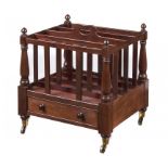 A VICTORIAN MAHOGANY CANTERBURY, C1840 with pointed finials and three divisions, fitted with an