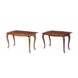 TWO MATCHING VICTORIAN SERPENTINE MAHOGANY SINGLE DROP LEAF TABLES, C1850 on leaf carved cabriole