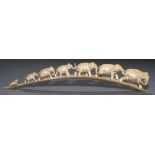 A JAPANESE IVORY ELEPHANT BRIDGE, MEIJI PERIOD 57cm l, signed Kanji with kao++Slightly dust stained,