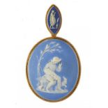 A VICTORIAN WEDGWOOD JASPER CAMEO LOCKET, C 1870 in gold, 77 x 43mm, small cameo impressed Wedgwood,