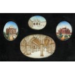 DELHI SCHOOL, 19TH C FOUR MINIATURES OF INDIAN MONUMENTS ivory, oval, 8.5 x 12.5cm and smaller,