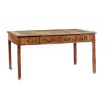 A GEORGE III MAHOGANY WRITING TABLE the inlet moulded rectangular top fitted with six drawers, one