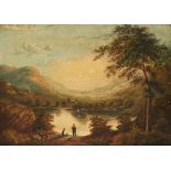ENGLISH SCHOOL, 19TH CENTURY LAKE LANDSCAPES WITH FIGURES a pair, oil on canvas, 32 x 44cm (2)++