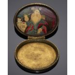 AN OVAL TORTOISESHELL SNUFF BOX CONTAINING A MINIATURE, 18TH C AND LATER the miniature to the