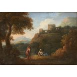 FOLLOWER OF JAN FRANS VAN BLOEMEN, CALLED ORIZZONTE CLASSICAL LANDSCAPE WITH FIGURES oil on