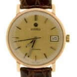 A ROAMER 9CT GOLD GENTLEMAN'S WRISTWATCH WITH A HIRSCH CROCODILE LEATHER STRAP ++GOOD CONDITION