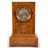 A FRENCH ROSEWOOD AND INLAID PILLAR SHAPED MANTEL CLOCK WITH SILVERED DIAL AND BLUE STEEL HANDS, THE