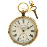 A VICTORIAN SWISS SILVER LEVER WATCH WITH KEY, DIAL INSCRIBED W.E. WATTS NOTTINGHAM THE GREENWICH