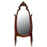 A SOUTH EAST ASIAN CARVED HARDWOOD CHEVAL MIRROR, 194 X 79CM