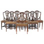 A SET OF FOUR AND THREE MAHOGANY SHIELD BACK DINING CHAIRS, GEORGE III AND VICTORIAN, C1800 AND LATE