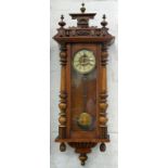 A WALNUT 'VIENNA' WALL CLOCK WITH ENAMEL DIAL, 130CM H