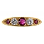 A RUBY AND DIAMOND RING IN 18CT GOLD, LONDON 1975, 5.35G, SIZE O ++GOOD CONDITION