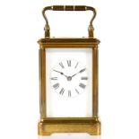 A FRENCH BRASS CARRIAGE CLOCK WITH ENAMEL DIAL, WITH ORIGINAL SILVERED PLATFORM LEVER ESCAPEMENT,