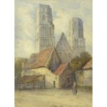 F RICHARDSON (19TH CENTURY) JUMIEGES ABBEY, signed, watercolour, 33 x 24.5cm and two landscapes by